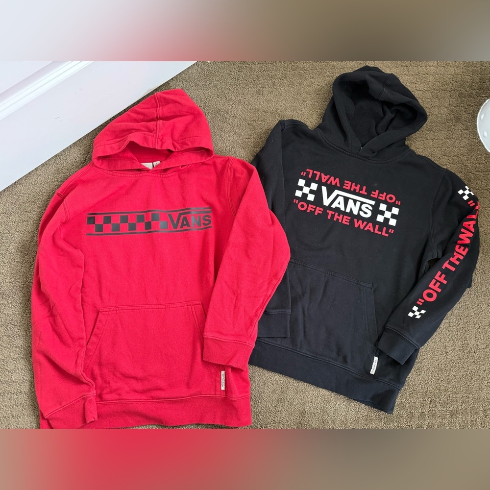 Two Vans sweatshirts hoodie black red boys size large checkered skate surf lot
